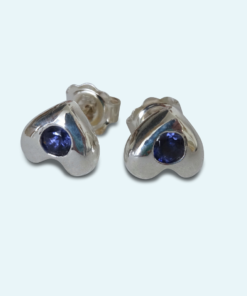 Silver Heart Jewelled Stud Earrings