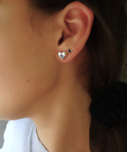 Silver heart jewelled stud earrings