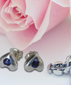 Silver heart jewelled stud earrings
